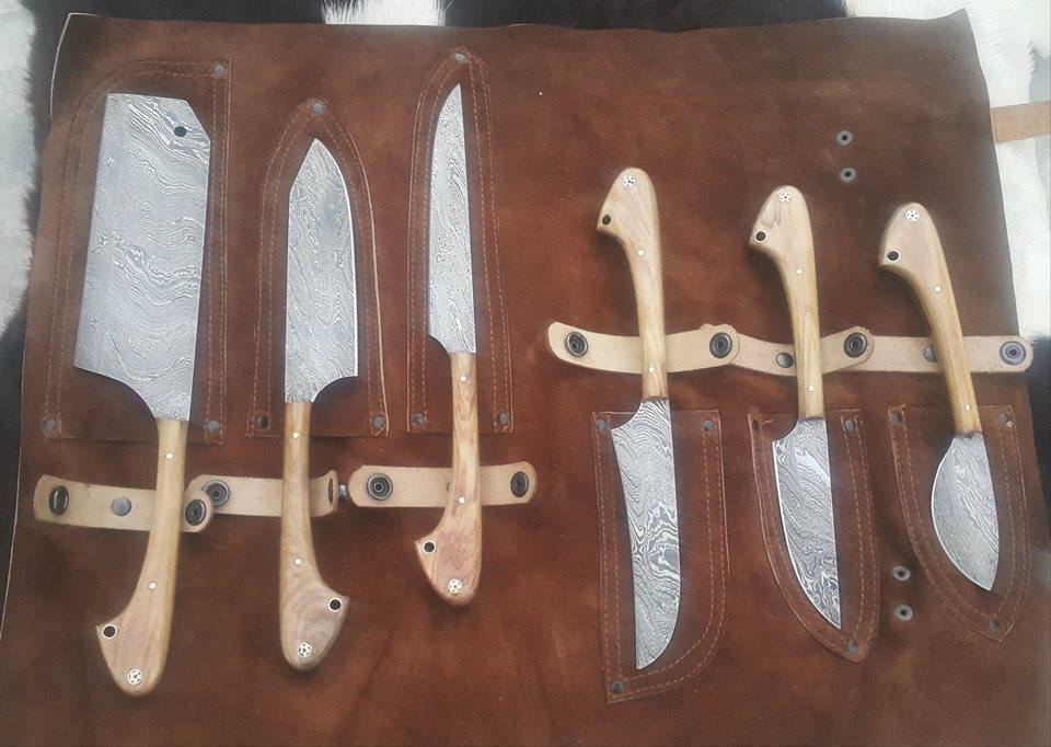 KBS Knives Store Damascus Knife Wild Game Processors – 6-Piece Damascus Steel Knife Set with Buffalo Horn Handles