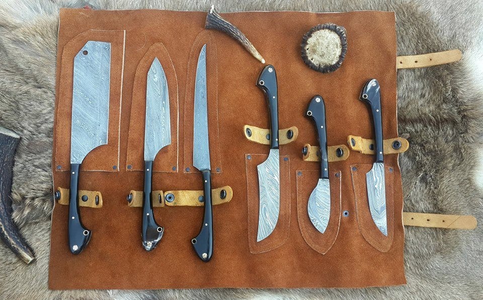 KBS Knives Store Damascus Knife Wild Game Processors – 6-Piece Damascus Steel Knife Set with Buffalo Horn Handles