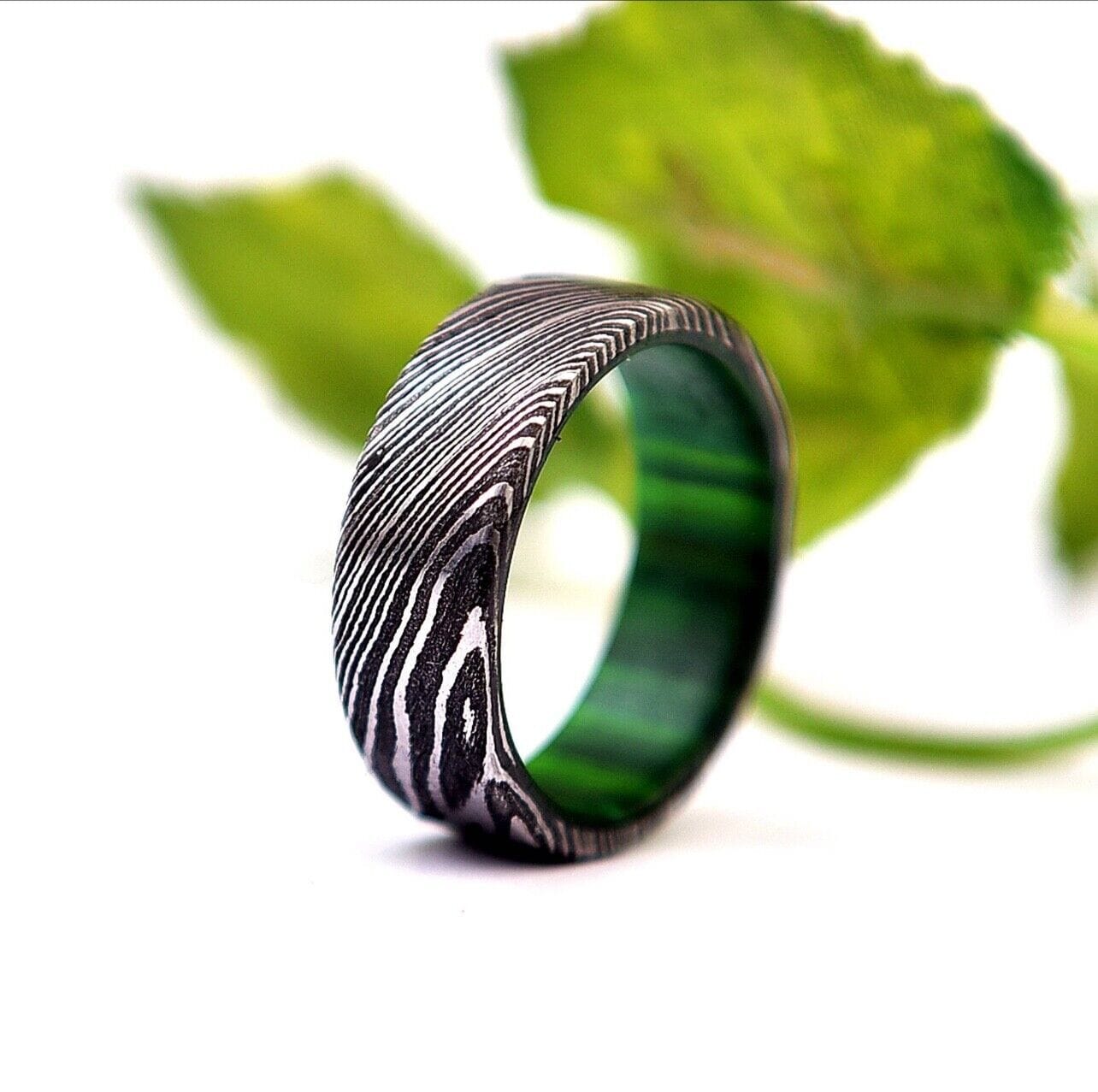KBS Knives Store Damascus Steel Ring Exquisite Damascus Steel Engagement Ring by KBS Knives Store