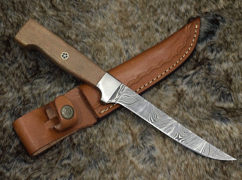 KBS Knives Store Fillet Knife Custom Handmade Damascus Steel Fillet Knife with Rosewood Handle - 11" Overall Length by KBS Knives Store