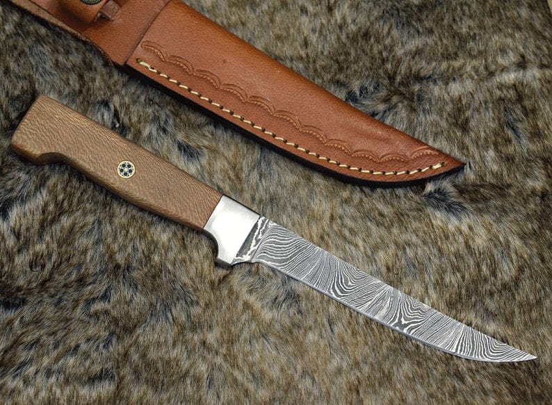 KBS Knives Store Fillet Knife Custom Handmade Damascus Steel Fillet Knife with Rosewood Handle - 11" Overall Length by KBS Knives Store