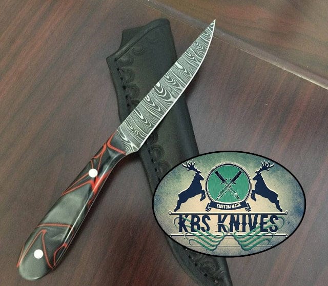 KBS Knives Store Fillet Knife Epoxy Resin Handmade Damascus Steel Fillet-Boning Knife with Leather Sheath by KBS Knives Store
