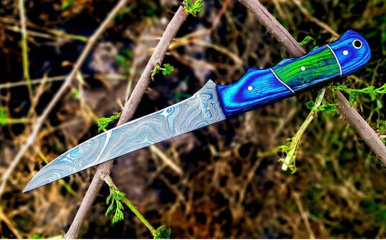KBS Knives Store Fillet Knife Handmade Damascus Steel Filer Knife with Exotic Wood Handle