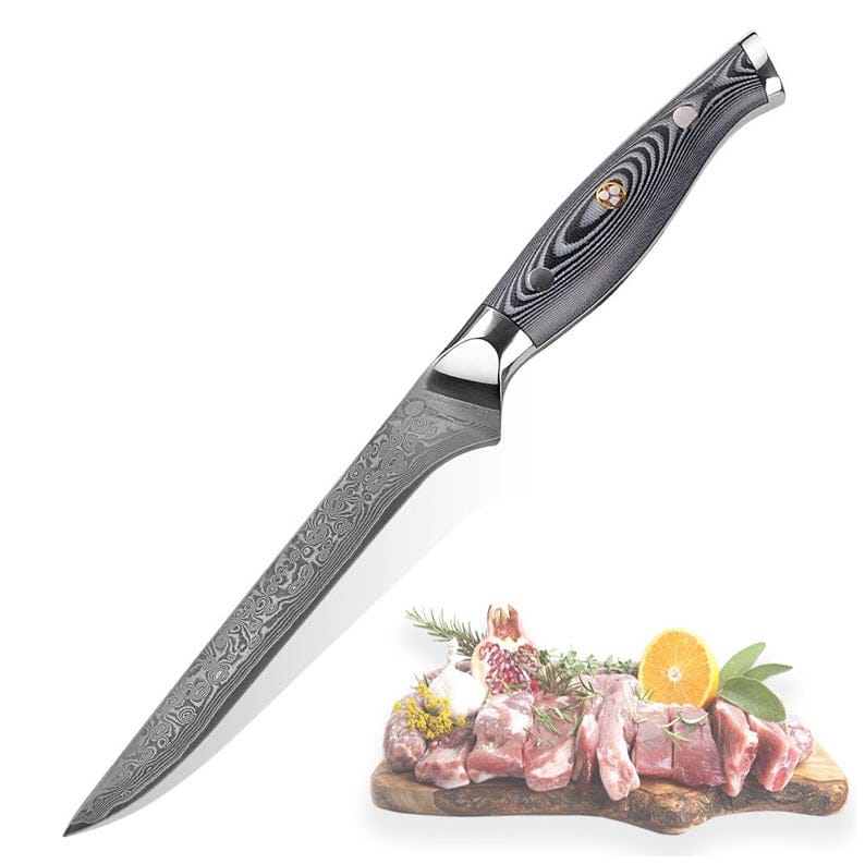 KBS Knives Store Fillet Knife Handmade Damascus Steel Fishing Fillet Knife with G10 Micarta Handle - 13 Inch Overall Length