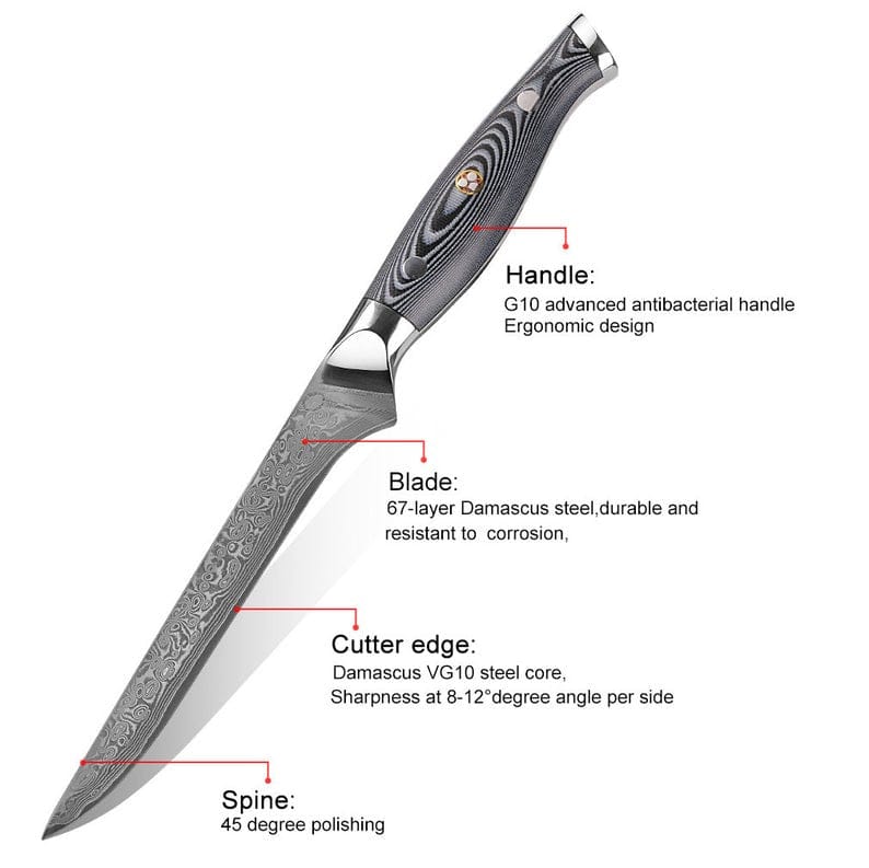 KBS Knives Store Fillet Knife Handmade Damascus Steel Fishing Fillet Knife with G10 Micarta Handle - 13 Inch Overall Length