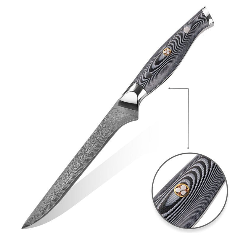 KBS Knives Store Fillet Knife Handmade Damascus Steel Fishing Fillet Knife with G10 Micarta Handle - 13 Inch Overall Length
