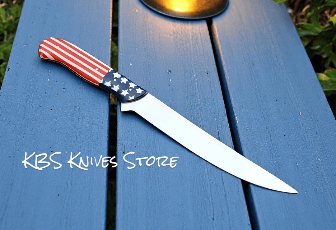 KBS Knives Store Fillet Knife Salmon Fillet Knife with American Flag Epoxy Resin Handle