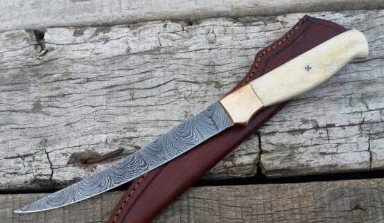 KBS Knives Store Fillet Knife Trout Fillet Knife – 6.5" Damascus Steel with Bone Handle