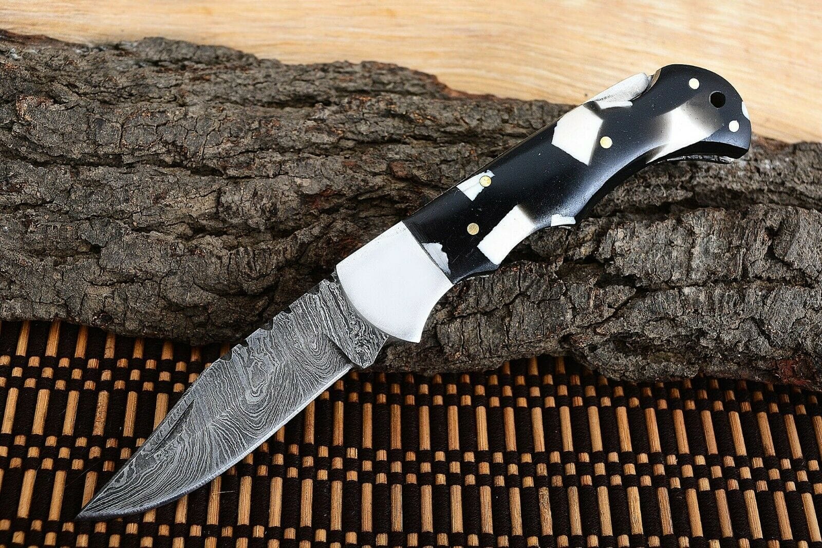 KBS Knives Store Folding Knife Best Folding Pocket Knife with Black and White Epoxy Resin and Steel Bolster Handle, 3-inch Blade Length
