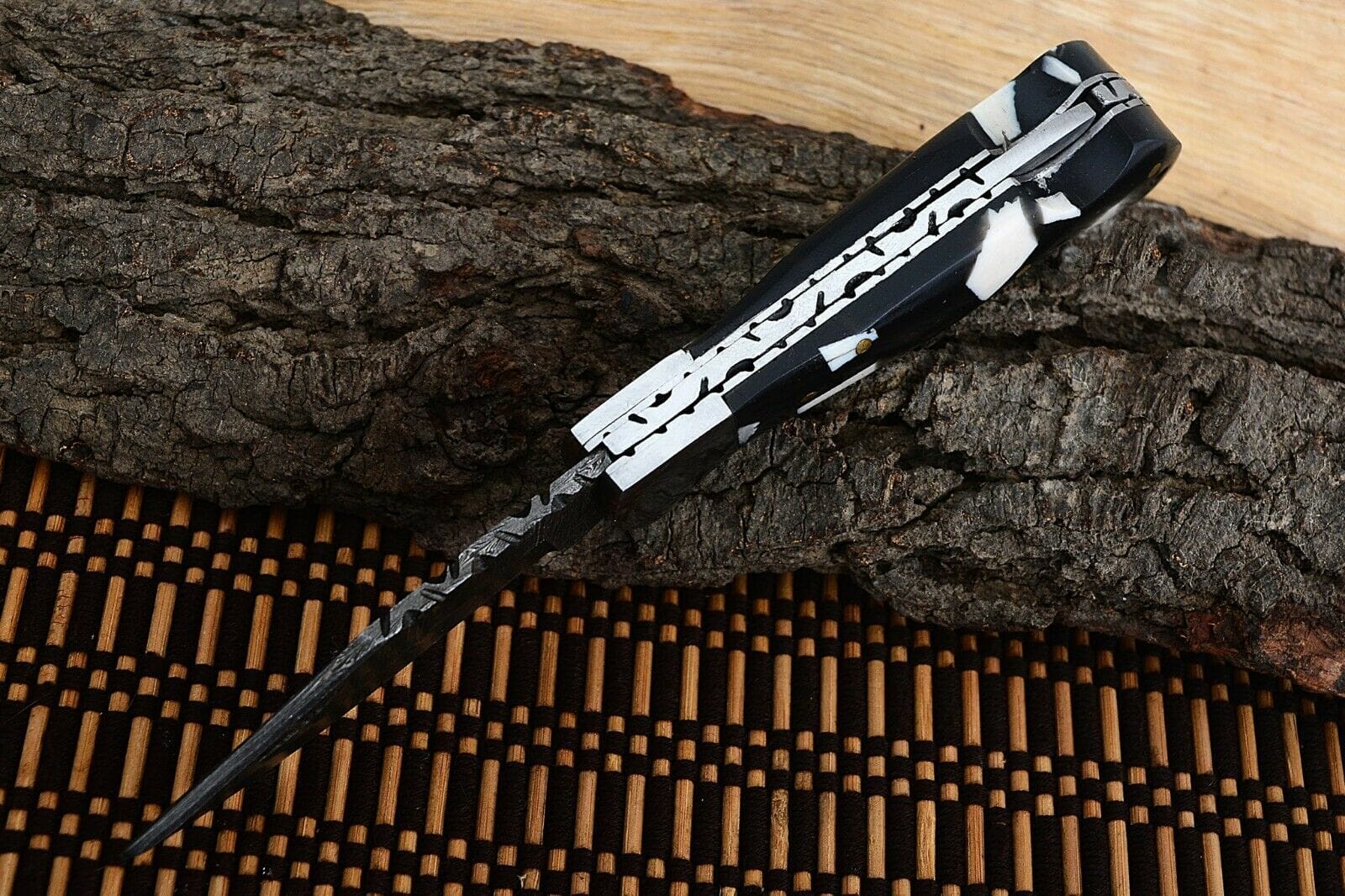 KBS Knives Store Folding Knife Best Folding Pocket Knife with Black and White Epoxy Resin and Steel Bolster Handle, 3-inch Blade Length