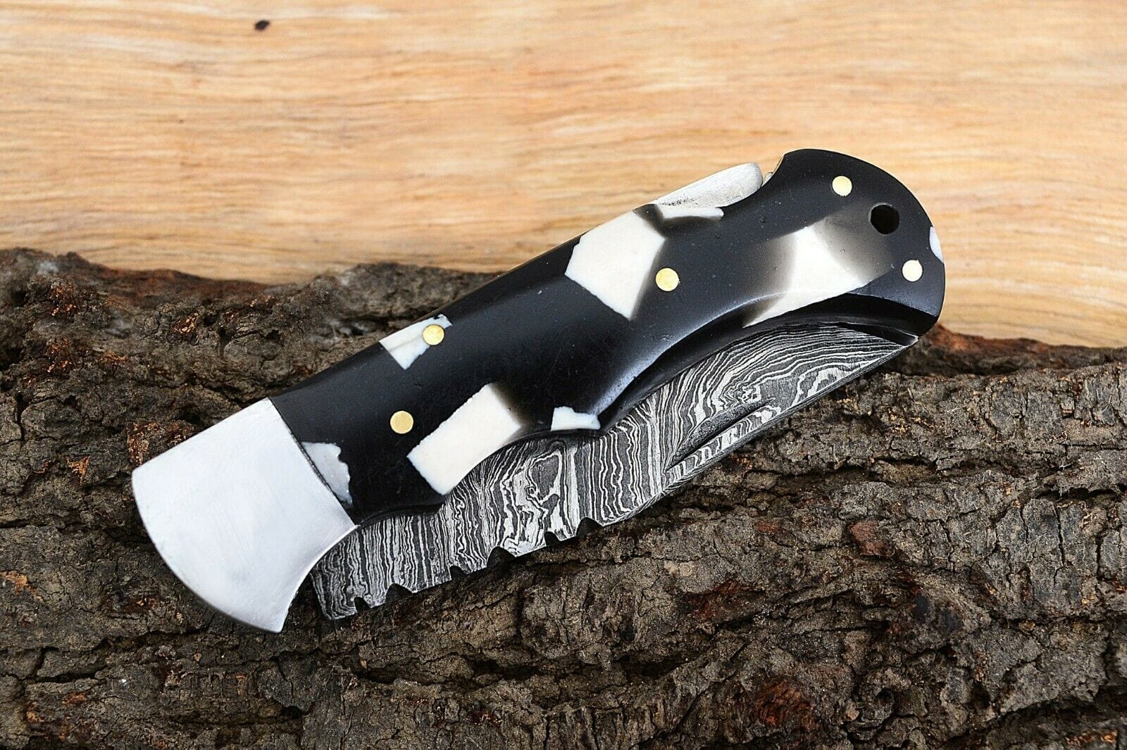 KBS Knives Store Folding Knife Best Folding Pocket Knife with Black and White Epoxy Resin and Steel Bolster Handle, 3-inch Blade Length
