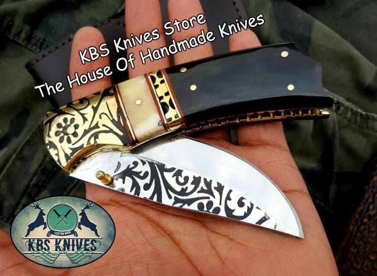 KBS Knives Store Folding Knife Custom Handmade D2 High Polished Steel Folding Pocket Knife