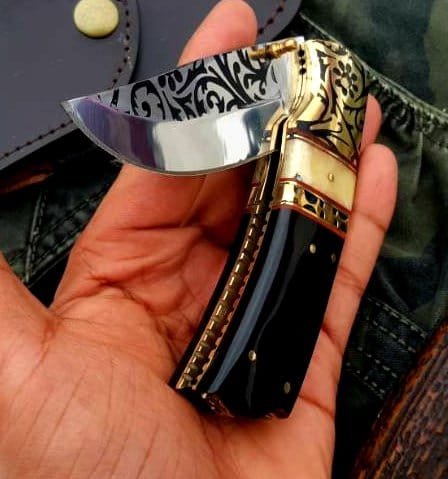 KBS Knives Store Folding Knife Custom Handmade D2 High Polished Steel Folding Pocket Knife