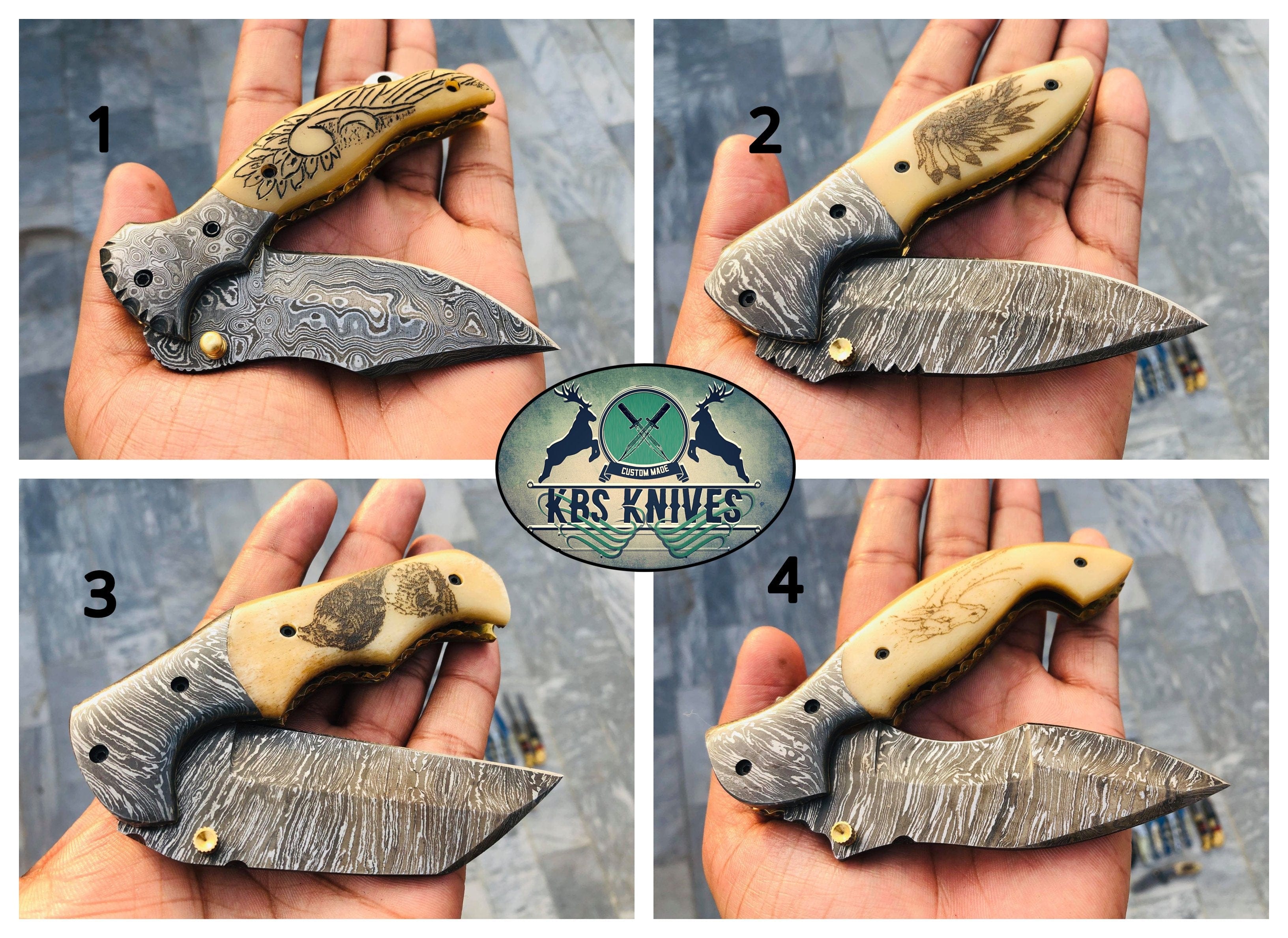 KBS Knives Store Folding Knife Custom Handmade Damascus Blade EDC Folding Knives