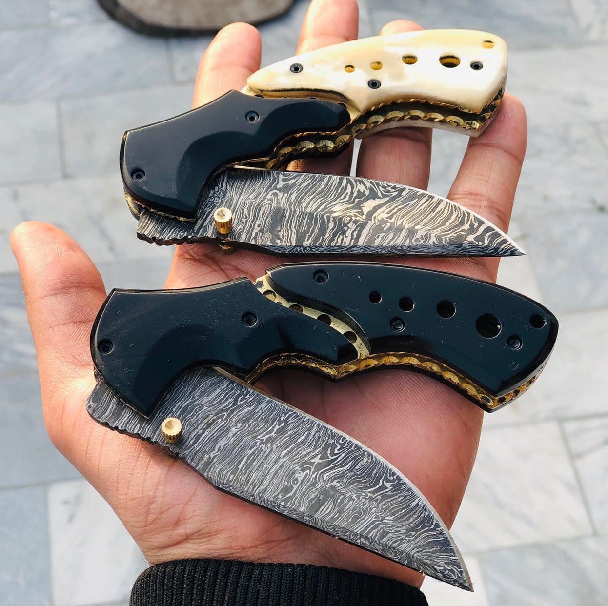 KBS Knives Store Folding Knife Custom Handmade Damascus Blade EDC Folding Pocket Knife With Pocket Clip