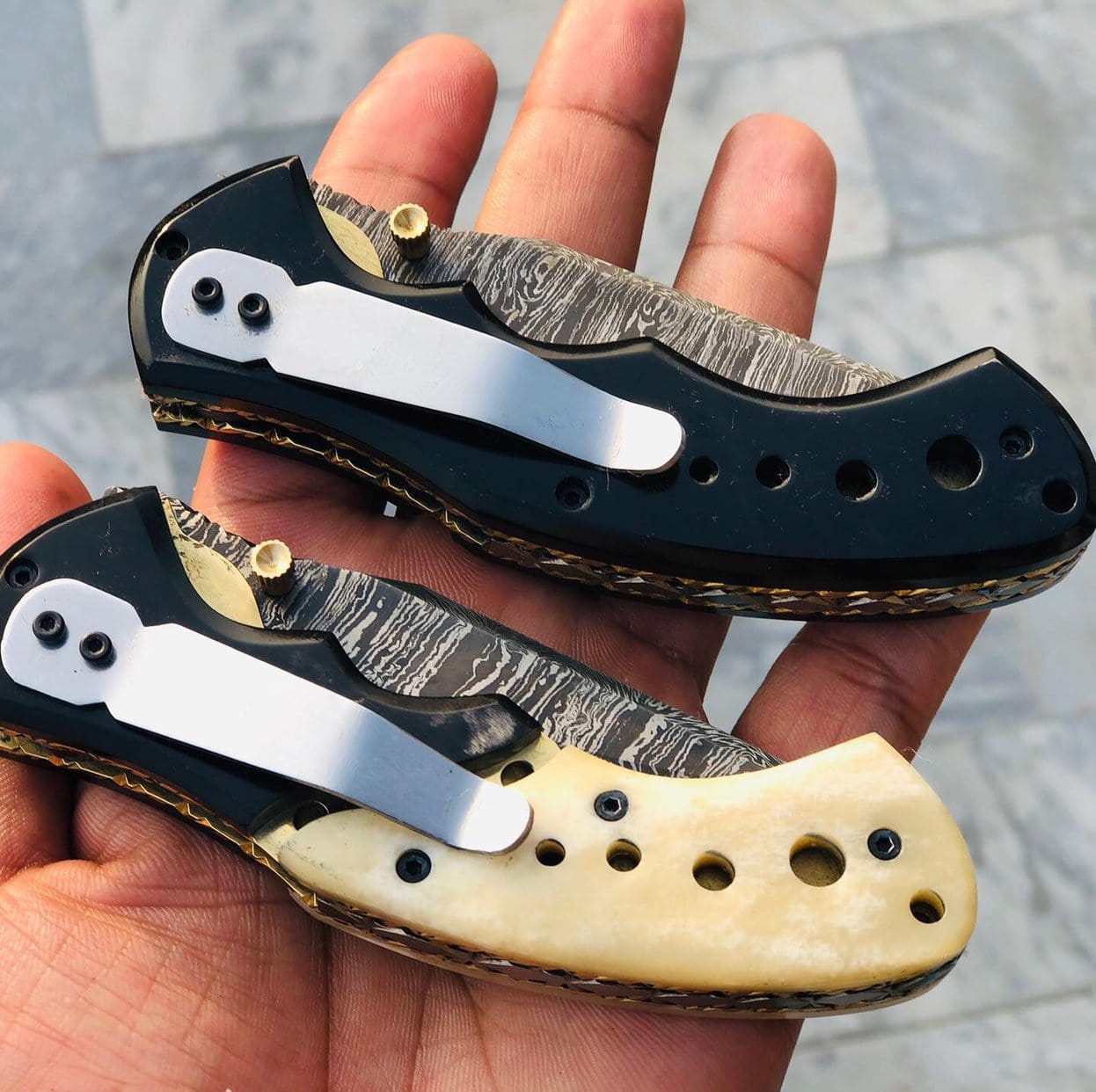 KBS Knives Store Folding Knife Custom Handmade Damascus Blade EDC Folding Pocket Knife With Pocket Clip