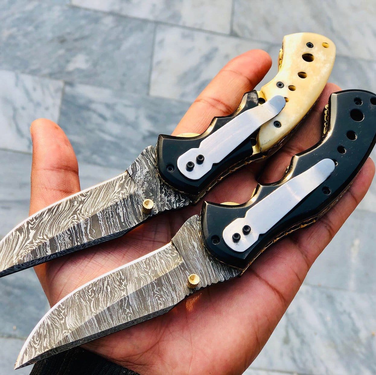 KBS Knives Store Folding Knife Custom Handmade Damascus Blade EDC Folding Pocket Knife With Pocket Clip