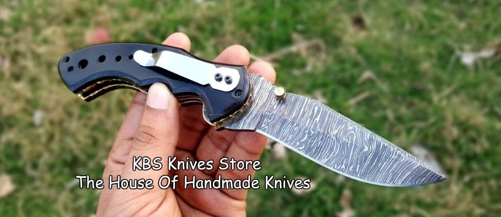 KBS Knives Store Folding Knife Custom Handmade Damascus Blade EDC Folding Pocket Knife With Pocket Clip