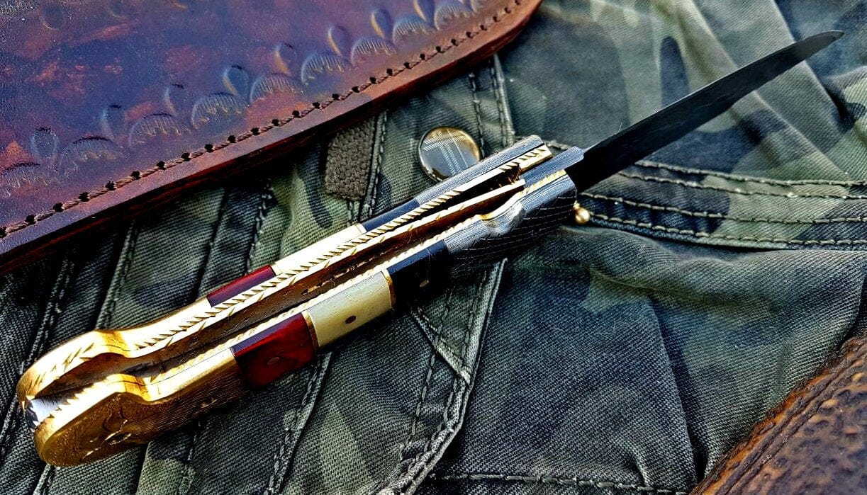 KBS Knives Store Folding Knife Custom Handmade Damascus Blade Folding Pocket Knife