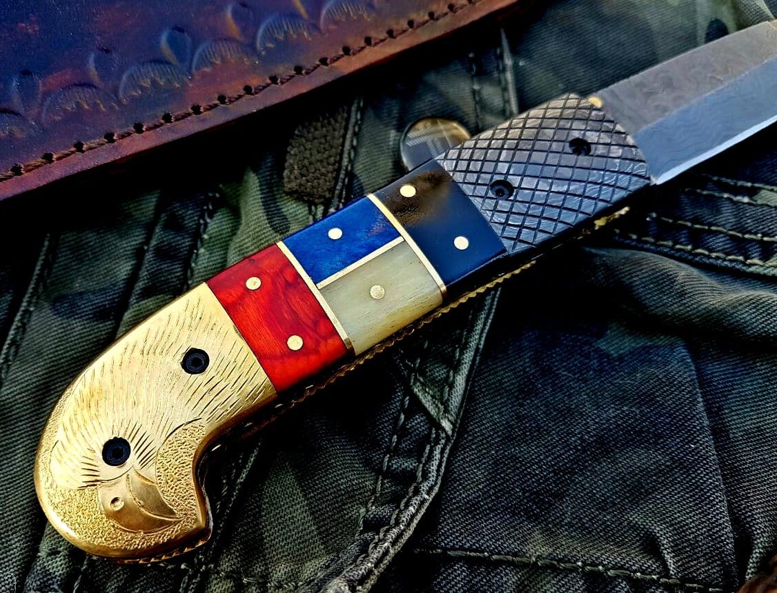 KBS Knives Store Folding Knife Custom Handmade Damascus Blade Folding Pocket Knife