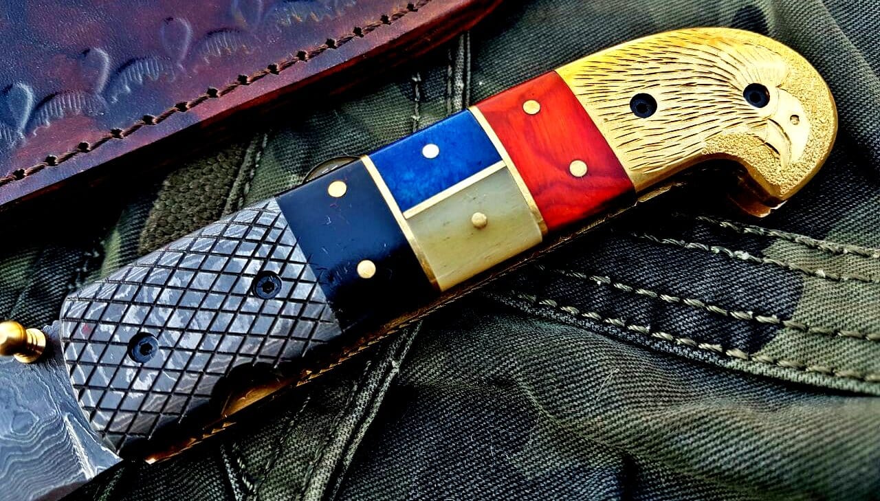 KBS Knives Store Folding Knife Custom Handmade Damascus Blade Folding Pocket Knife