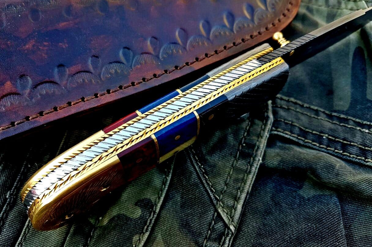 KBS Knives Store Folding Knife Custom Handmade Damascus Blade Folding Pocket Knife