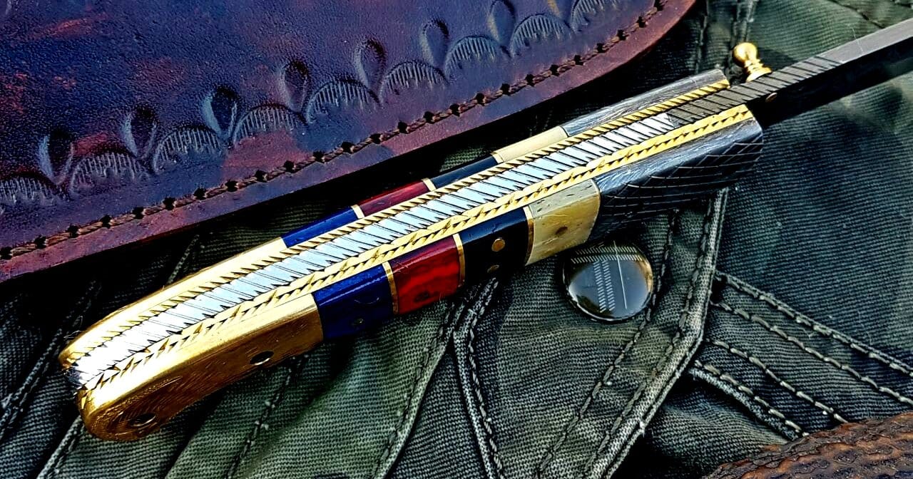 KBS Knives Store Folding Knife Custom Handmade Damascus Blade Folding Pocket Knife