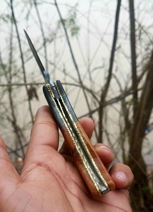 KBS Knives Store Folding Knife Custom Handmade Damascus Steel Blade EDC Folding Pocket Knife