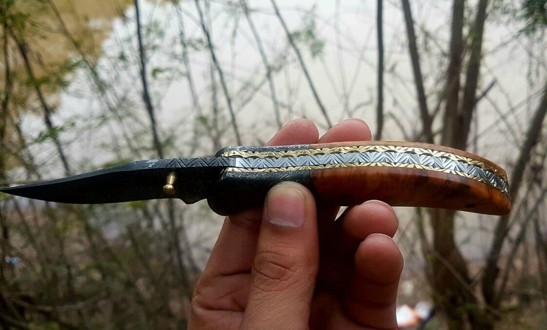 KBS Knives Store Folding Knife Custom Handmade Damascus Steel Blade EDC Folding Pocket Knife