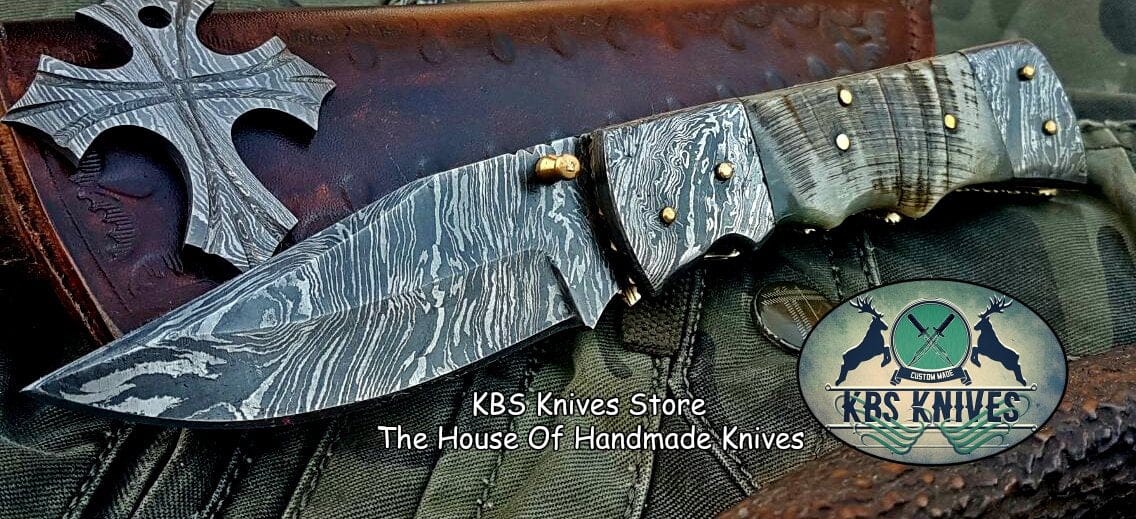 KBS Knives Store Folding Knife Custom Handmade Damascus Steel Folding Knife