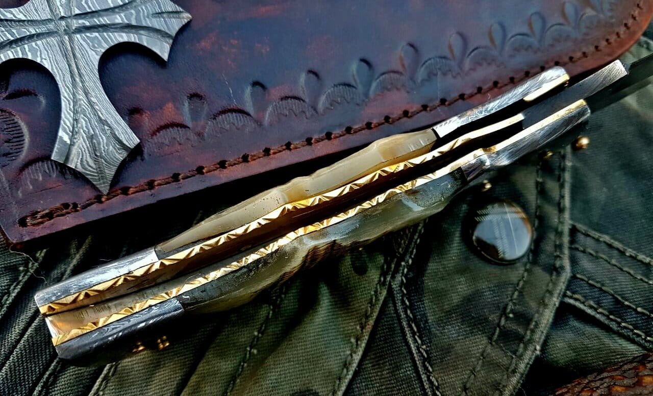 KBS Knives Store Folding Knife Custom Handmade Damascus Steel Folding Knife
