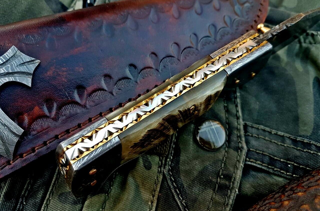 KBS Knives Store Folding Knife Custom Handmade Damascus Steel Folding Knife