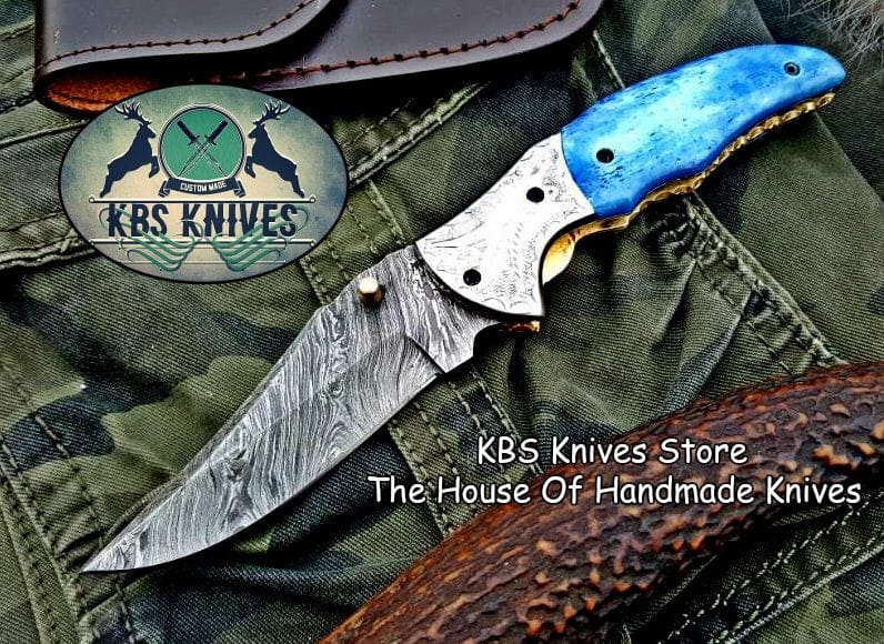 KBS Knives Store Folding Knife Custom Handmade Damascus Steel Folding Pocket Knife