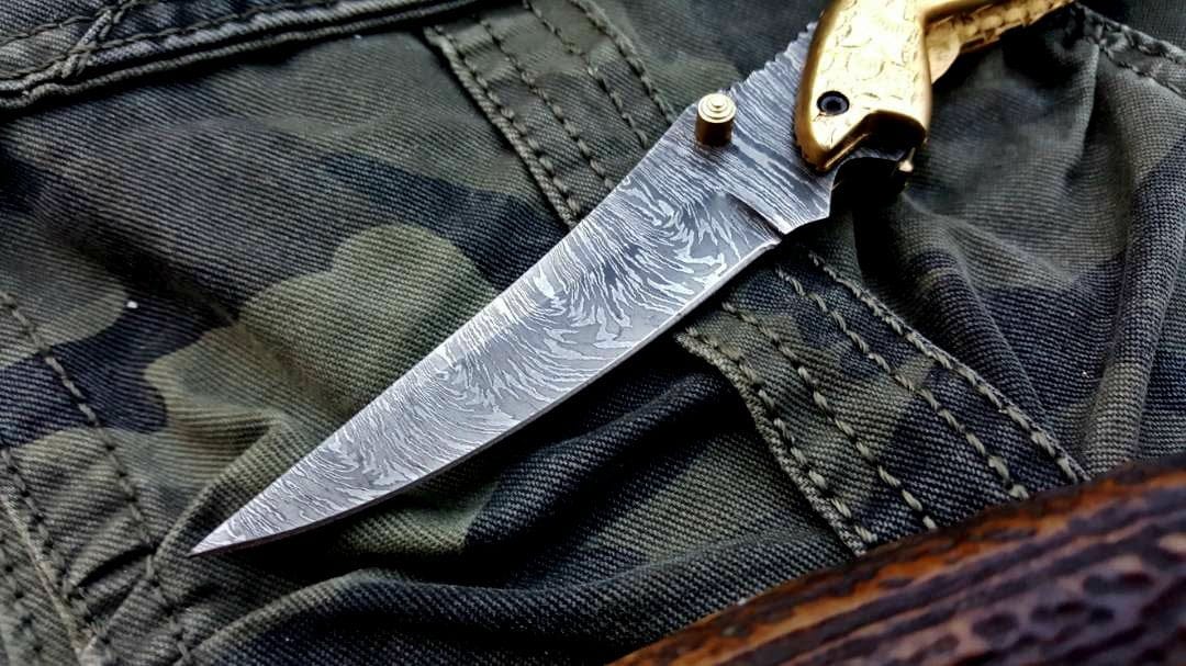 KBS Knives Store Folding Knife Custom Handmade Damascus Steel Folding Pocket Knife