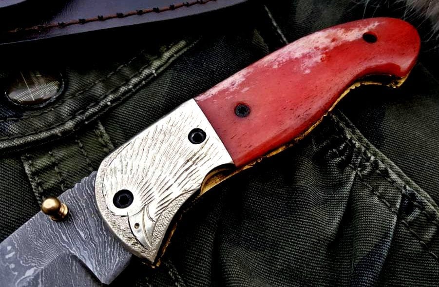 KBS Knives Store Folding Knife Custom Handmade Damascus Steel Folding Pocket Knife