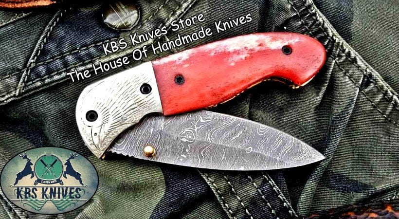 KBS Knives Store Folding Knife Custom Handmade Damascus Steel Folding Pocket Knife