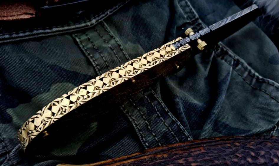 KBS Knives Store Folding Knife Custom Handmade Damascus Steel Folding Pocket Knife