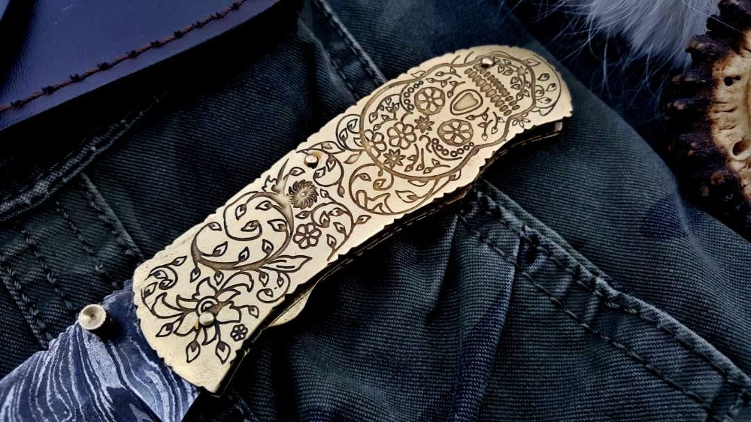 KBS Knives Store Folding Knife Custom Handmade Damascus Steel Folding Pocket Knife