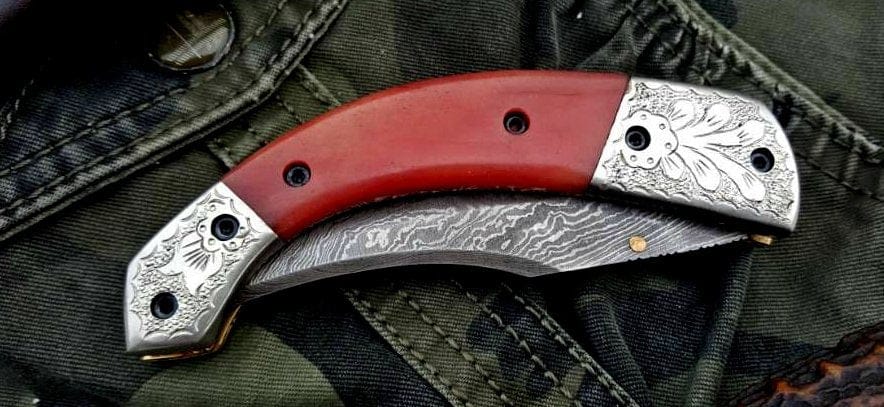 KBS Knives Store Folding Knife Custom Handmade Damascus Steel Folding Pocket Knife
