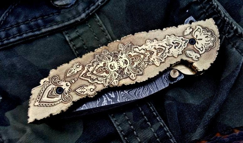 KBS Knives Store Folding Knife Custom Handmade Damascus Steel Folding Pocket Knife