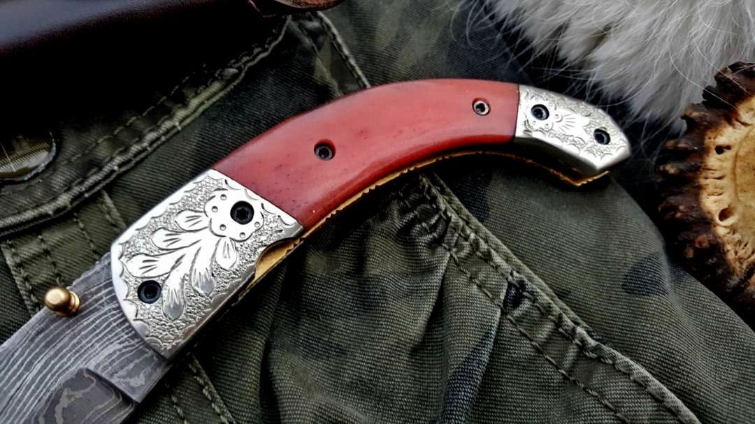 KBS Knives Store Folding Knife Custom Handmade Damascus Steel Folding Pocket Knife