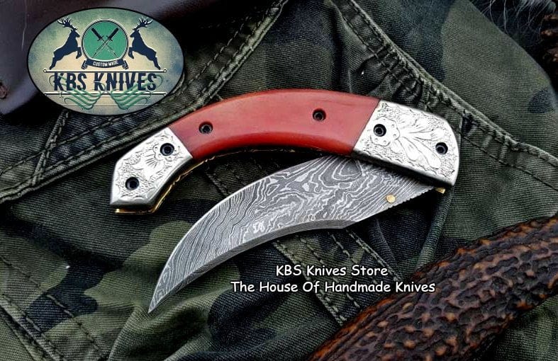 KBS Knives Store Folding Knife Custom Handmade Damascus Steel Folding Pocket Knife