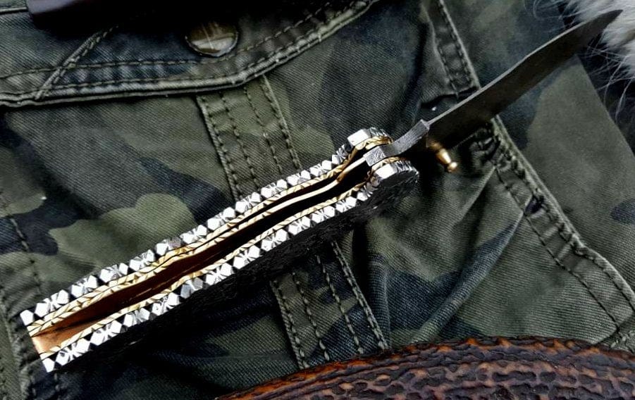 KBS Knives Store Folding Knife Custom Handmade Damascus Steel Folding Pocket Knife