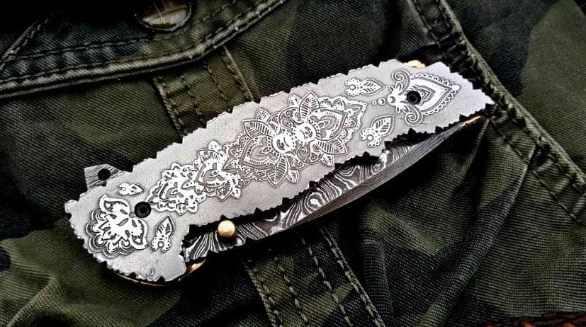 KBS Knives Store Folding Knife Custom Handmade Damascus Steel Folding Pocket Knife