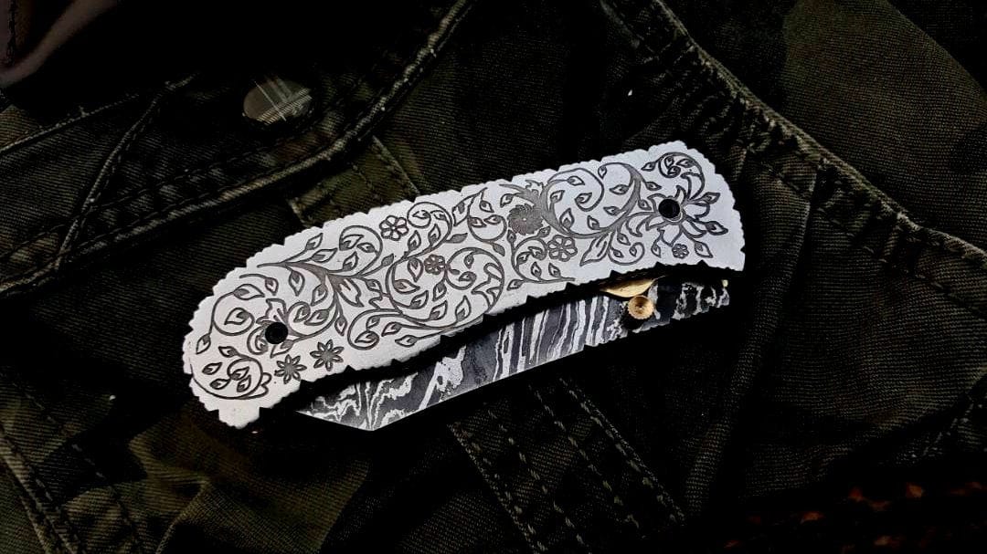 KBS Knives Store Folding Knife Custom Handmade Damascus Steel Folding Pocket Knife