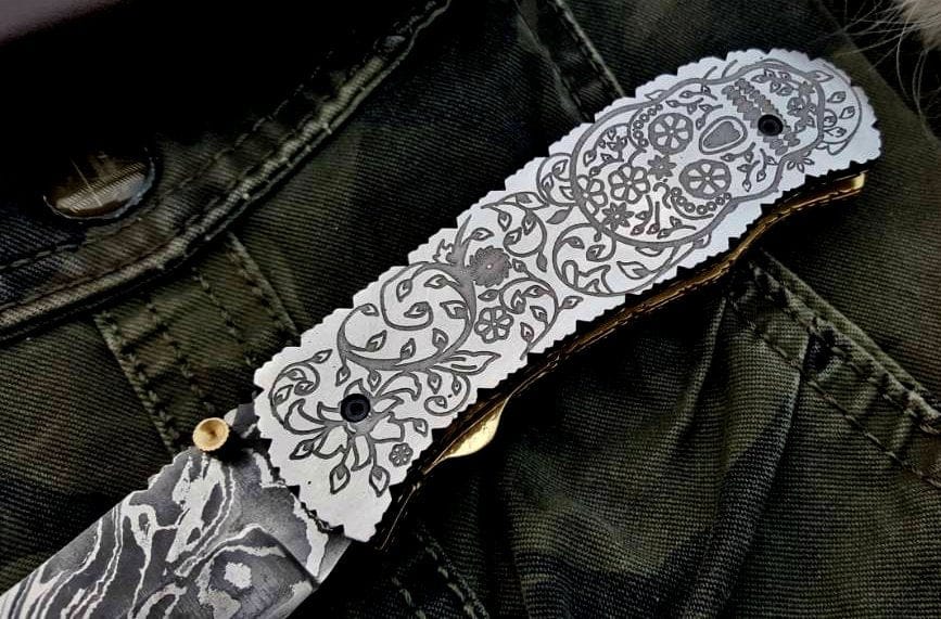 KBS Knives Store Folding Knife Custom Handmade Damascus Steel Folding Pocket Knife
