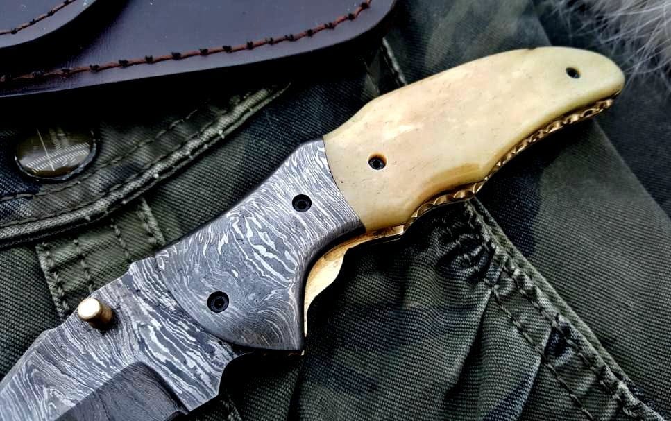 KBS Knives Store Folding Knife Custom Handmade Damascus Steel Folding Pocket Knife