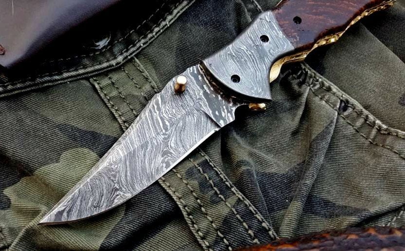 KBS Knives Store Folding Knife Custom Handmade Damascus Steel Folding Pocket Knife