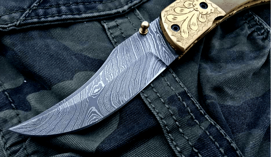 KBS Knives Store Folding Knife Custom Handmade Damascus Steel Folding Pocket Knife
