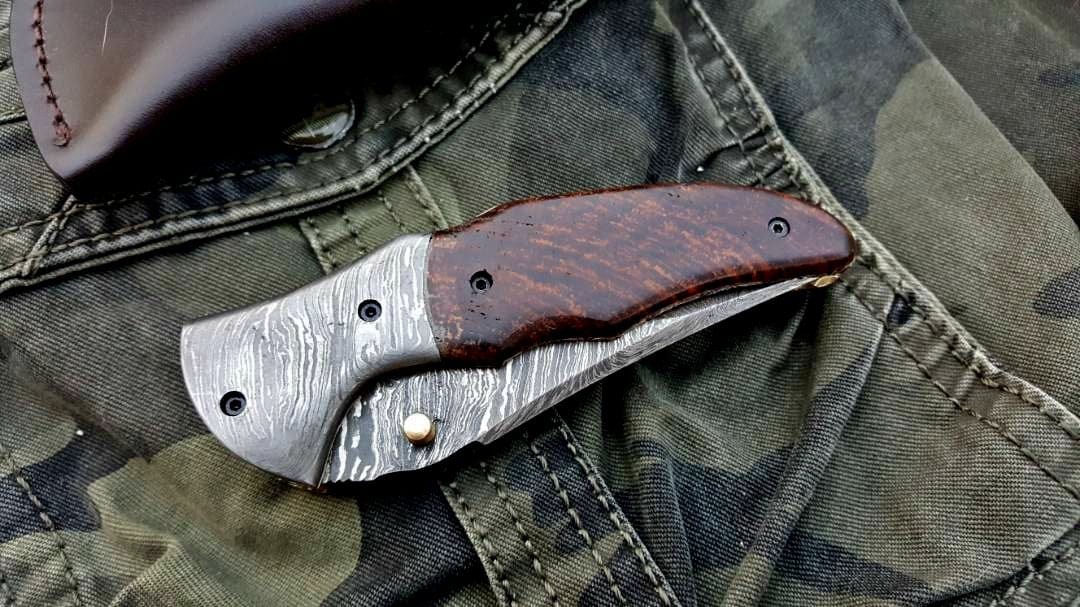 KBS Knives Store Folding Knife Custom Handmade Damascus Steel Folding Pocket Knife